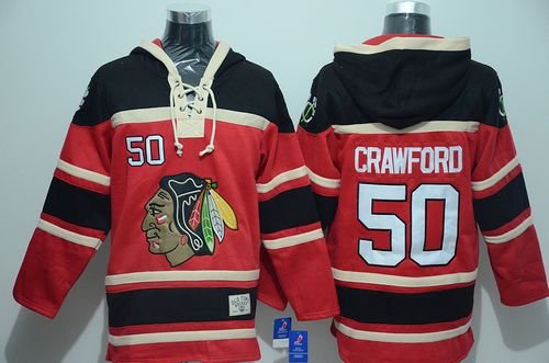 Men's Chicago Blackhawks #50 Corey Crawford Red Sawyer Hooded Sweatshirt Stitched Jersey